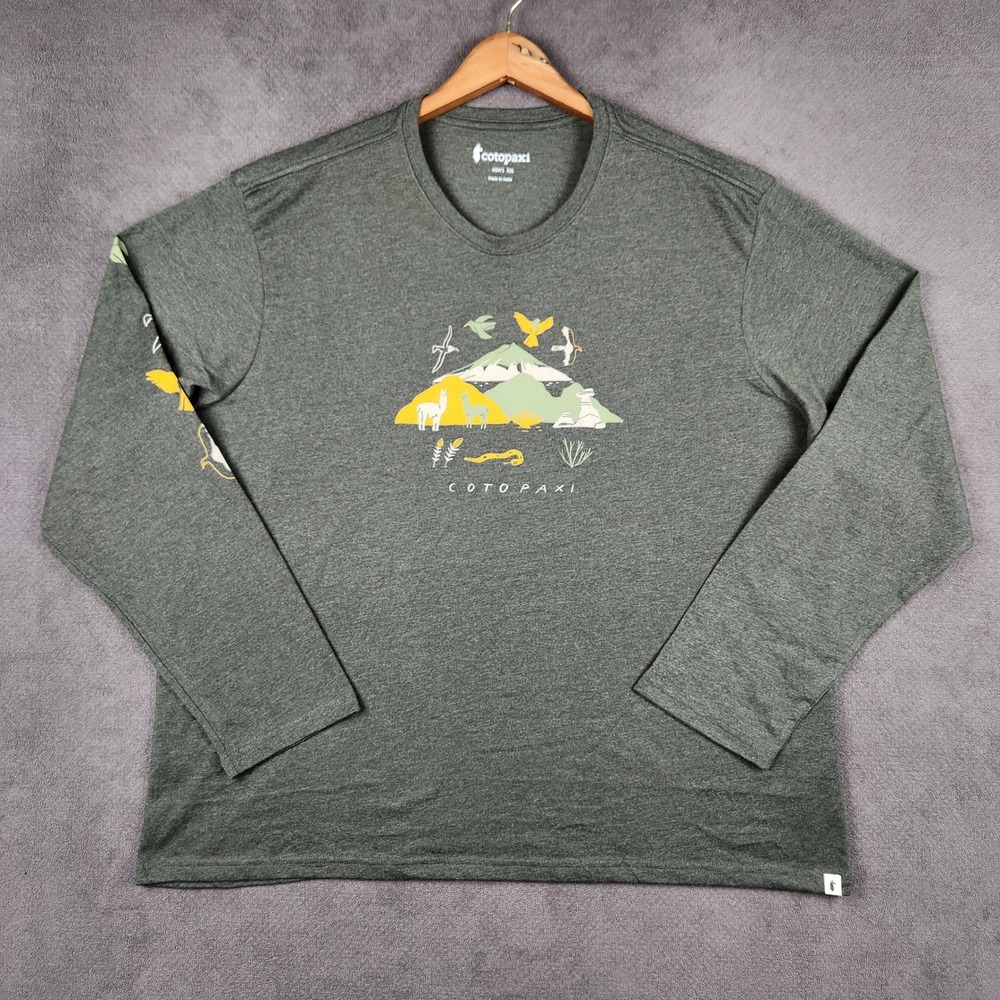 Cotopaxi The Solstice Long Sleeve Shirt Mens XXL Gray Graphic Mountain Llama Tee
